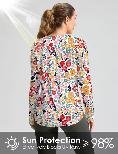 Women's Sun Shirts UPF 50+ Long Sleeve UV Protection Shirt Lightweight Quick Dry Workout Hiking Tops for Women(Pink Floral,L)
