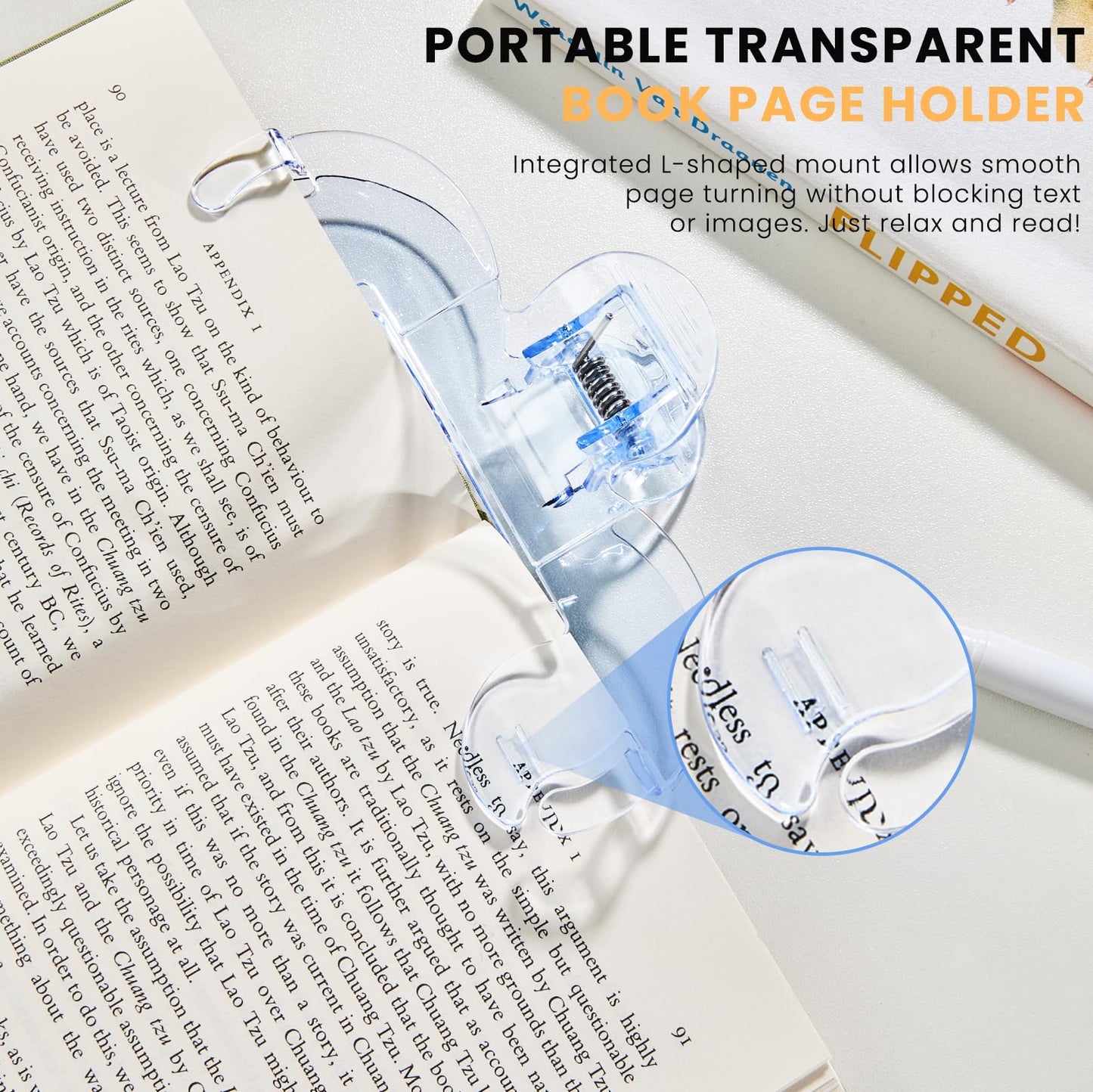 Transparent Book Page Holder for Reading: Large Book Clips to Hold Book Open - Page Holder Clip for Fixing Music Book, Page Marker for Teaching, Cooking (Light Blue)