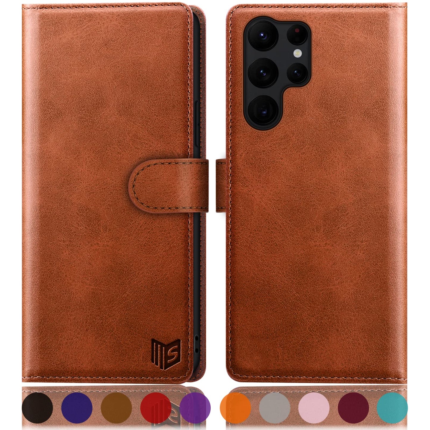 SUANPOT for Samsung Galaxy S24 Ultra Wallet case 【RFID Blocking】 Credit Card Holder,PU Leather Flip Folio Book Phone case Cover Women Men for Samsung S24 Ultra case Wallet(Light Brown)