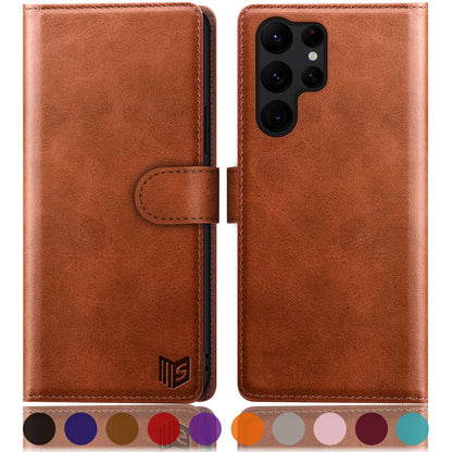 SUANPOT for Samsung Galaxy S24 Ultra Wallet case 【RFID Blocking】 Credit Card Holder,PU Leather Flip Folio Book Phone case Cover Women Men for Samsung S24 Ultra case Wallet(Light Brown)