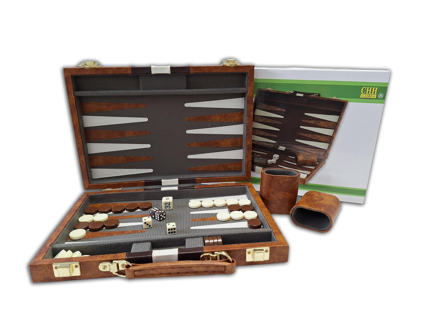 CHH Vinyl with Ripes Backagammon Set, Brown, 11"