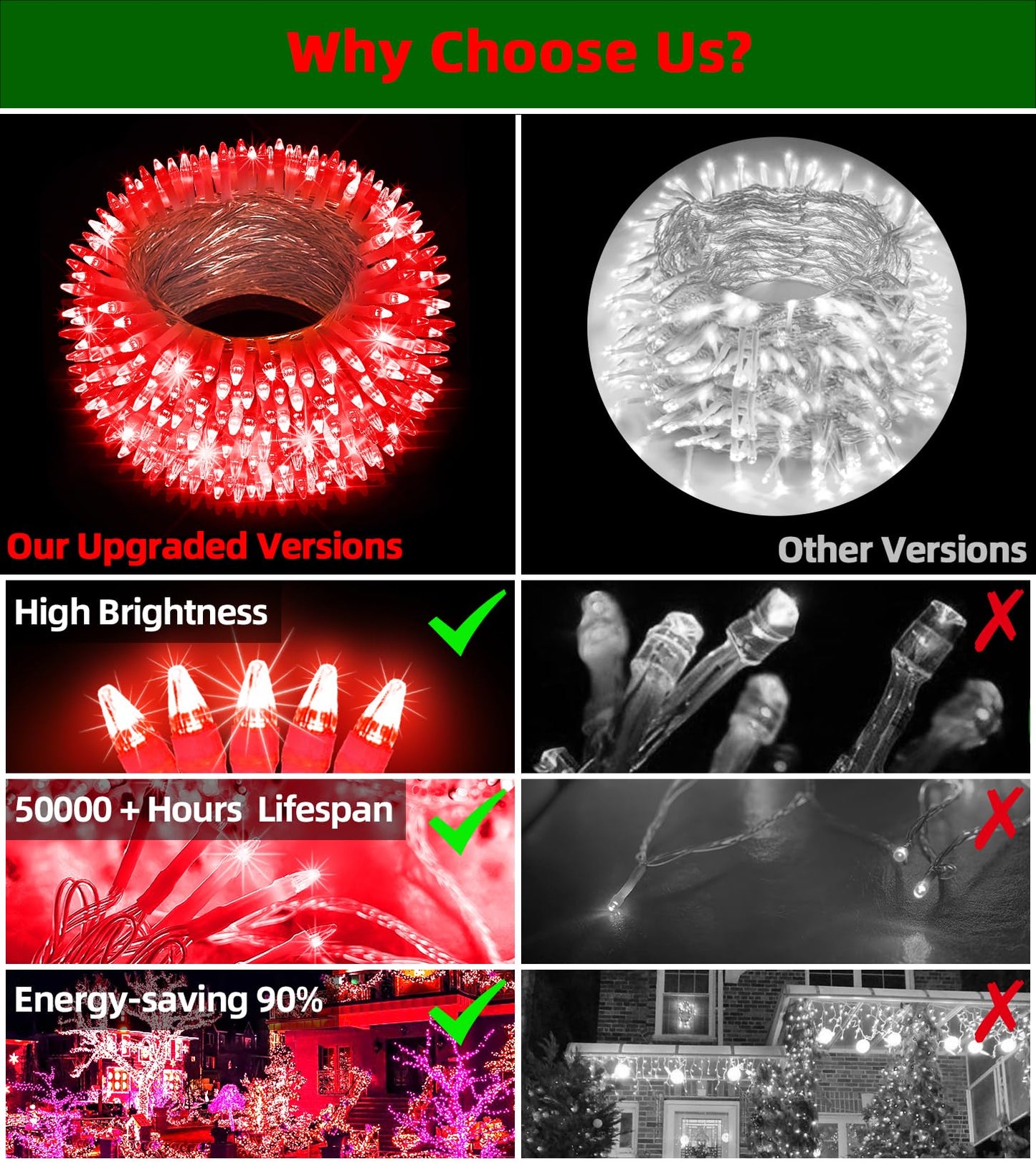 QUHUATU 300LED Valentine Lights, 75ft Indoor Outdoor Valentines Day Decorations with 12 Modes, Red Christmastree Lights with Timer Dimmable Connectable for Fence Garden Xmas Wedding Party Decor Red