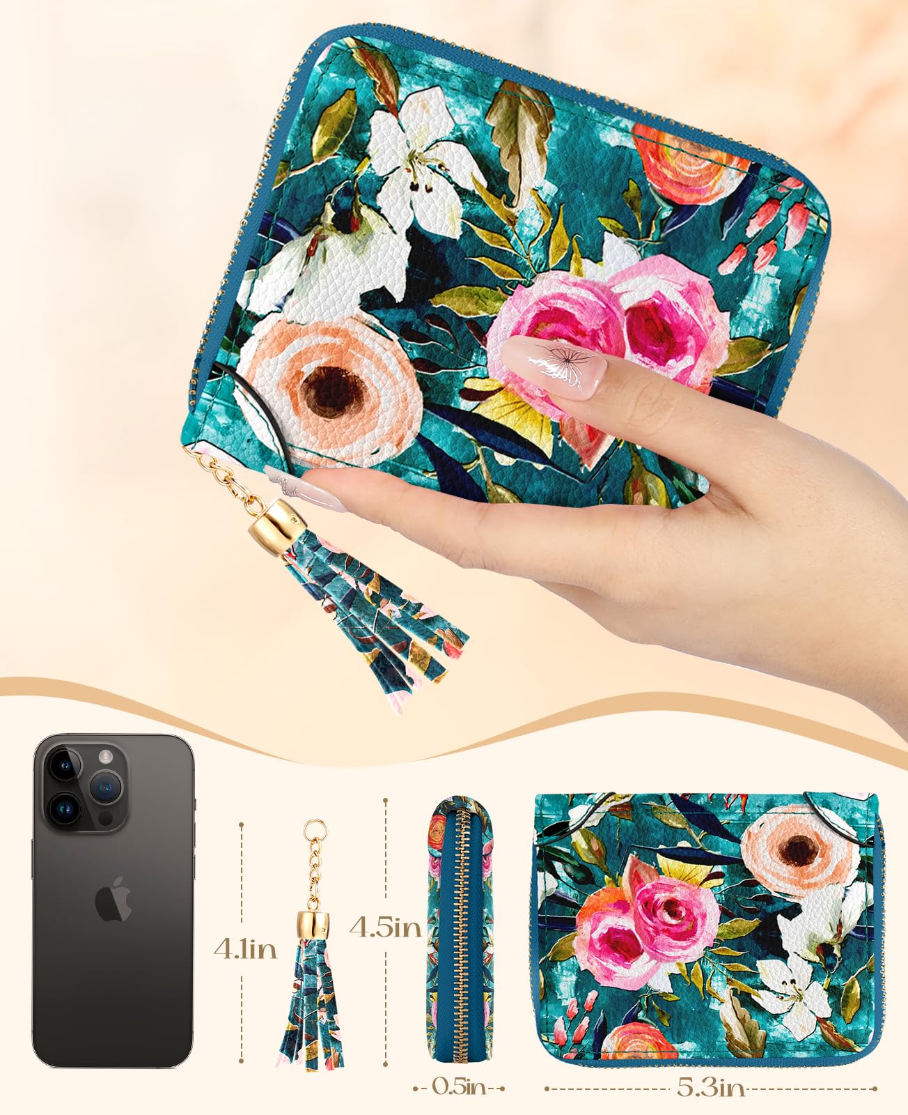 Bistup 【40 Slots Credit Card Holder for Women Girls Cute RFID Blocking Card Organizer Leather Cardholder Protector for Lady Female Large Capacity Size Big Zipper Wallet Flower Luxury Aesthetic Unique