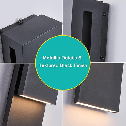 Dusk to Dawn Outdoor Lighting Fixture Wall Mount,Modern Integrated LED 2-Light 17W, Exterior Sensor Front Porch Light,Textured Black,Anti Rust Outside Wall Lights for House,Doorway,Garage