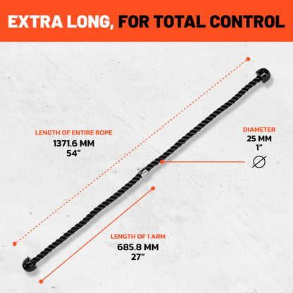 Bells of Steel Extra Long Tricep Rope Cable Attachment | Tricep Rope Attachment for Bicep and Tricep Training | Carabiner Compatible Triceps Rope, 54in Thick Rope Length