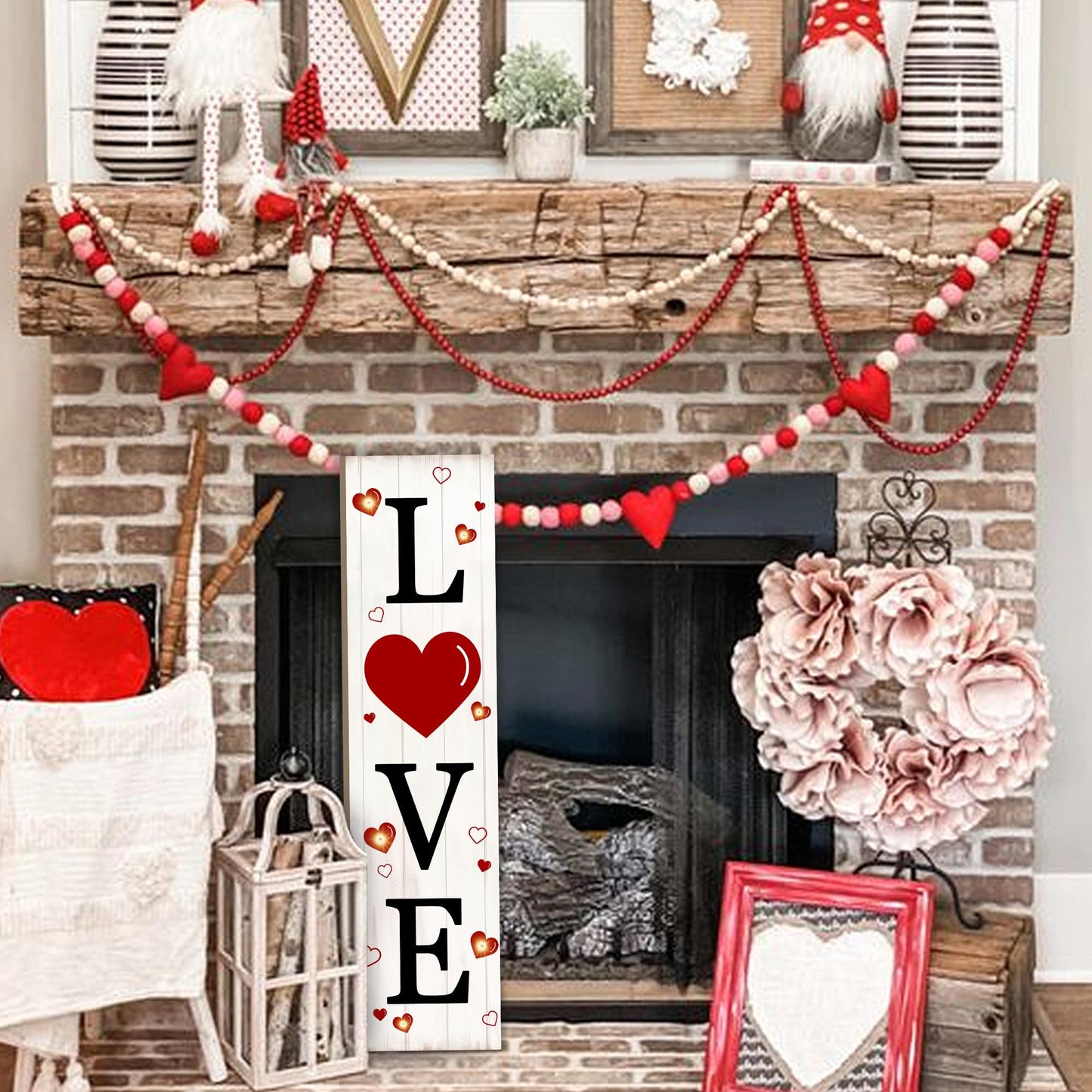 Lighted Wooden Love Sign, Rustic Valentine’s Day Porch Sign for Front Door Decorations, Valentines Love Decor Home Hanging Signs Wall Sign 31.5"H