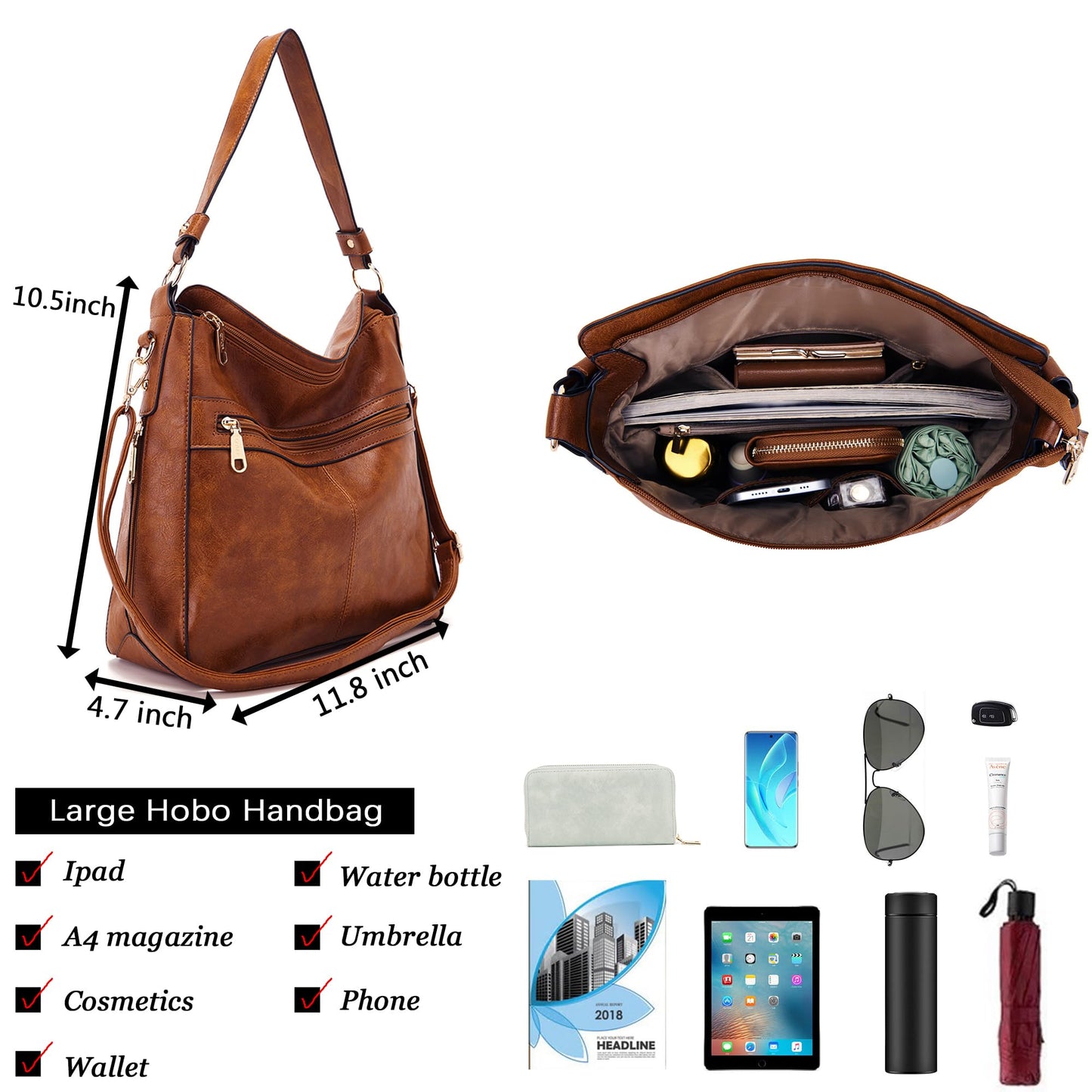 Purses For Women Handbags And Wallet Set Large Hobo Crossbody Bag Ladies Purse Totes 4 PCS Brown