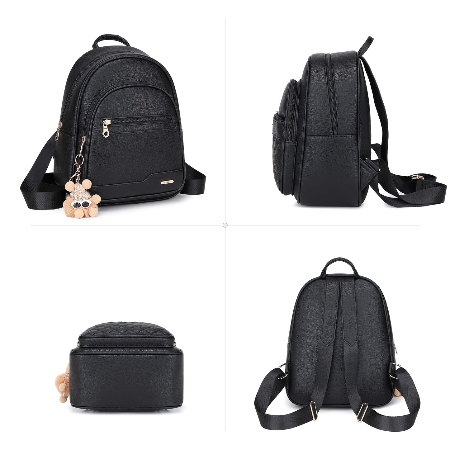 BAGOK Mini Leather Backpack Purse for Women, Small Backpack Purse with Cartoon Charm, Cute Fashion Bag for Girls