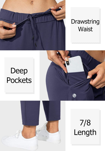 G Gradual Women's Pants with Deep Pockets 7/8 Stretch Sweatpants for Women Athletic, Golf, Lounge, Work (Navy, XX-Large)