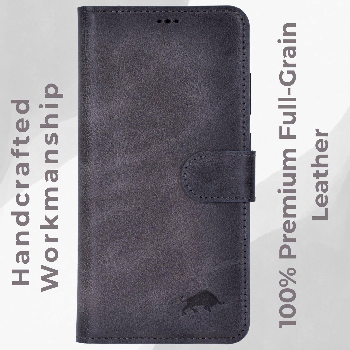 VENOULT Wallet Case for Samsung Galaxy S24 Ultra with 4 Card Slots, Full Grain Genuine Turkish Leather, Business Style, Magnetic Detachable Folio, Wireles Charge, RFID, Handmade (Sandy Gray)