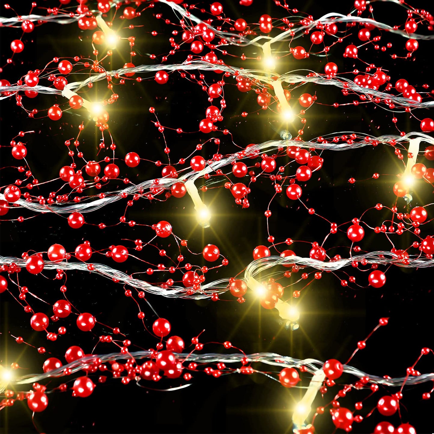 Honoson 33 Feet Christmas Berry Beaded Garland String Light Mantel Garland Christmas Fireplace Decorations, Glitter LED Bead for Fireplace Indoor Outdoor Decor(Red)