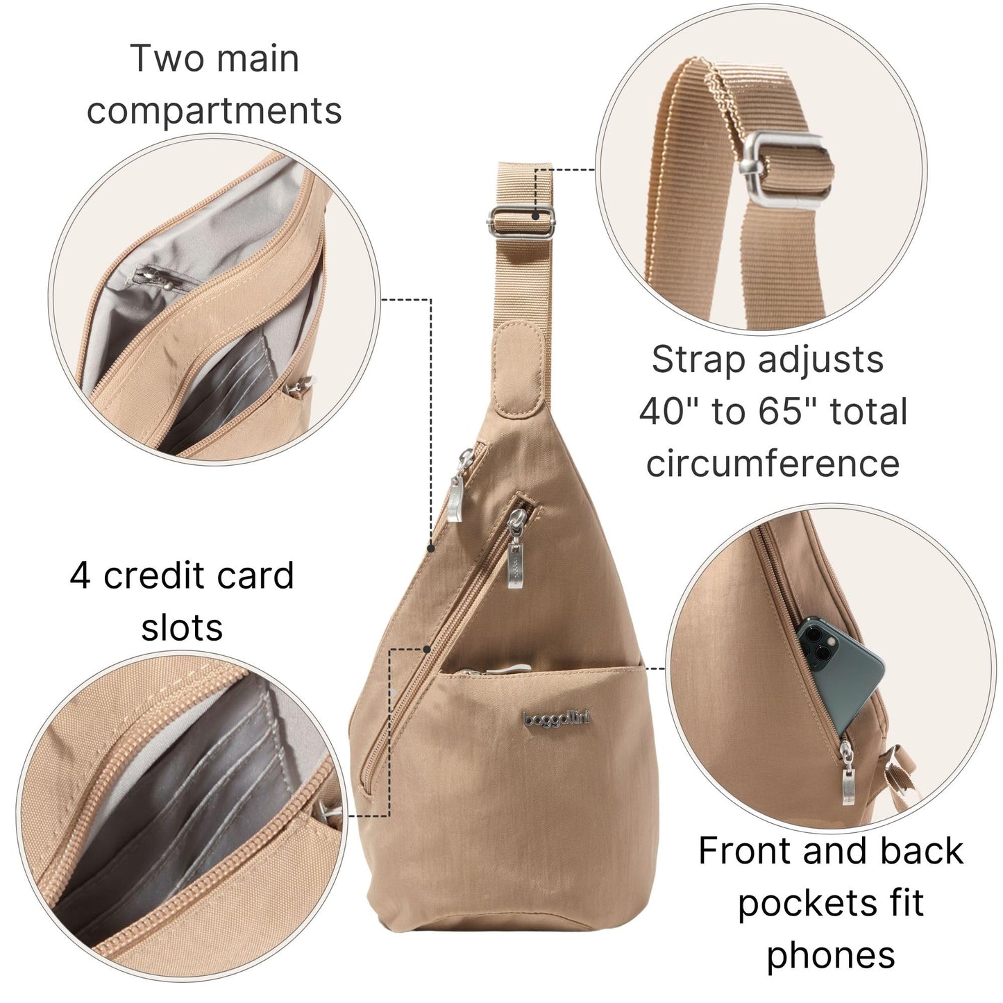 Baggallini Mini Sling - 12x7 Sling Crossbody Bag Backpack with Adjustable Shoulder Strap