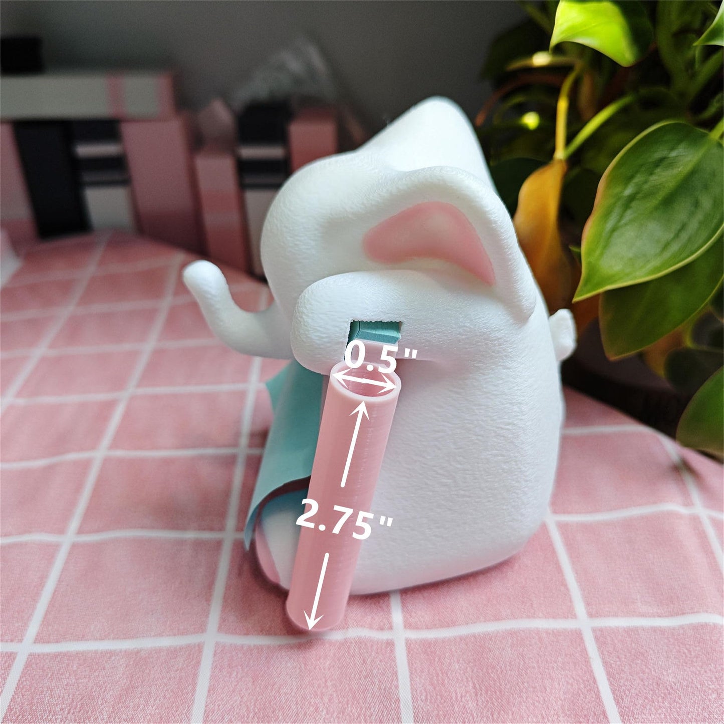 RhyNSky Elephant Sticky Note Holder - Pop-up Note Dispenser Cute with Pink Pen Holder for Office Desk Accessories, 3x3 in, White