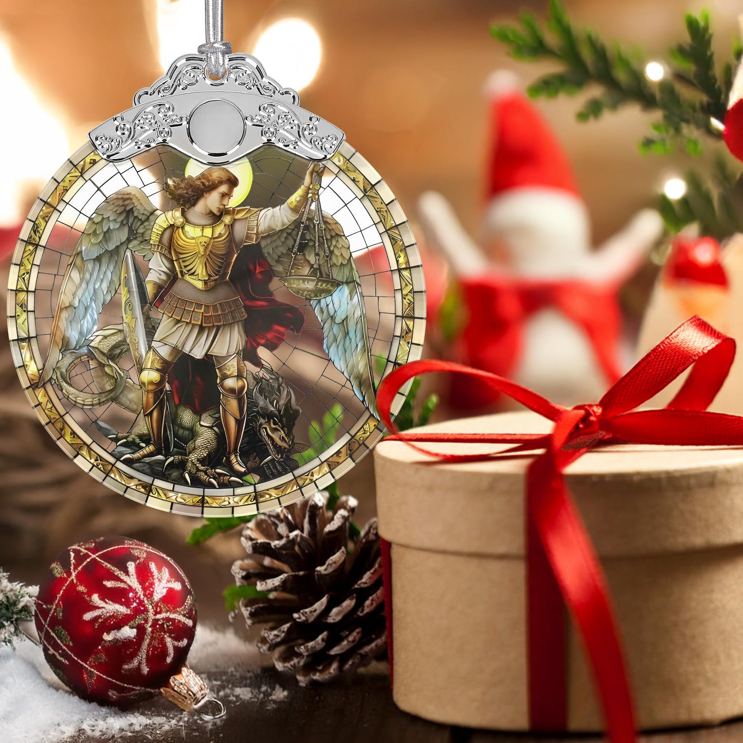 Archangel Michael Christmas Ornaments, 3" Stained Glass Christmas Decor, Christmas Tree Ornaments, Gifts for Men, Unique Gift Idea, Perfect for Holiday Party, Tree, Window, Home Decor