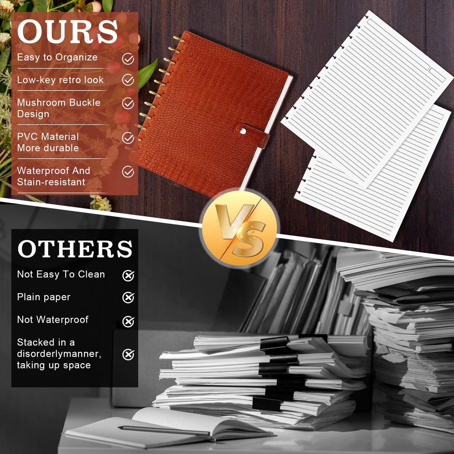 PU Leather 8.5*11in Discbound Cover And Disc Set with 11 Pcs Discbound Discs 1in Disc Bound Notebook Accessories Discbound Planner Cover Notebook Planner System For office(Not including book) (Brown)