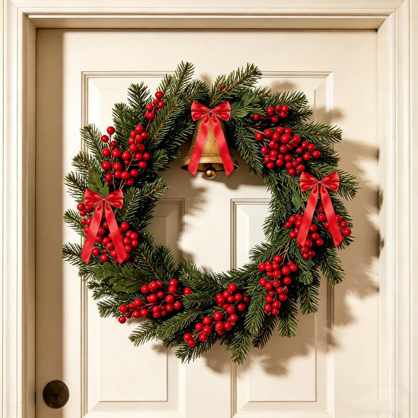 50Pcs Red Satin Bows for Christmas Tree, 4 x 8 inch Xmas Ornaments with Pre-Made Twist Ties & Self-Adhesive, for Tree Cabinet Front Door Wreath Holiday Home Decor