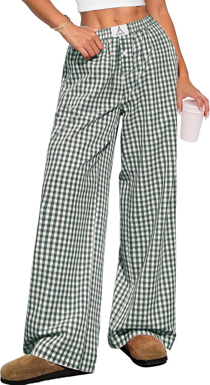 ANRABESS Womens Striped Gingham Pants 2025 Pajama Lounge Boxer Pants Cute Comfy PJ Bottoms with Pockets Y2K Plaid Outfits