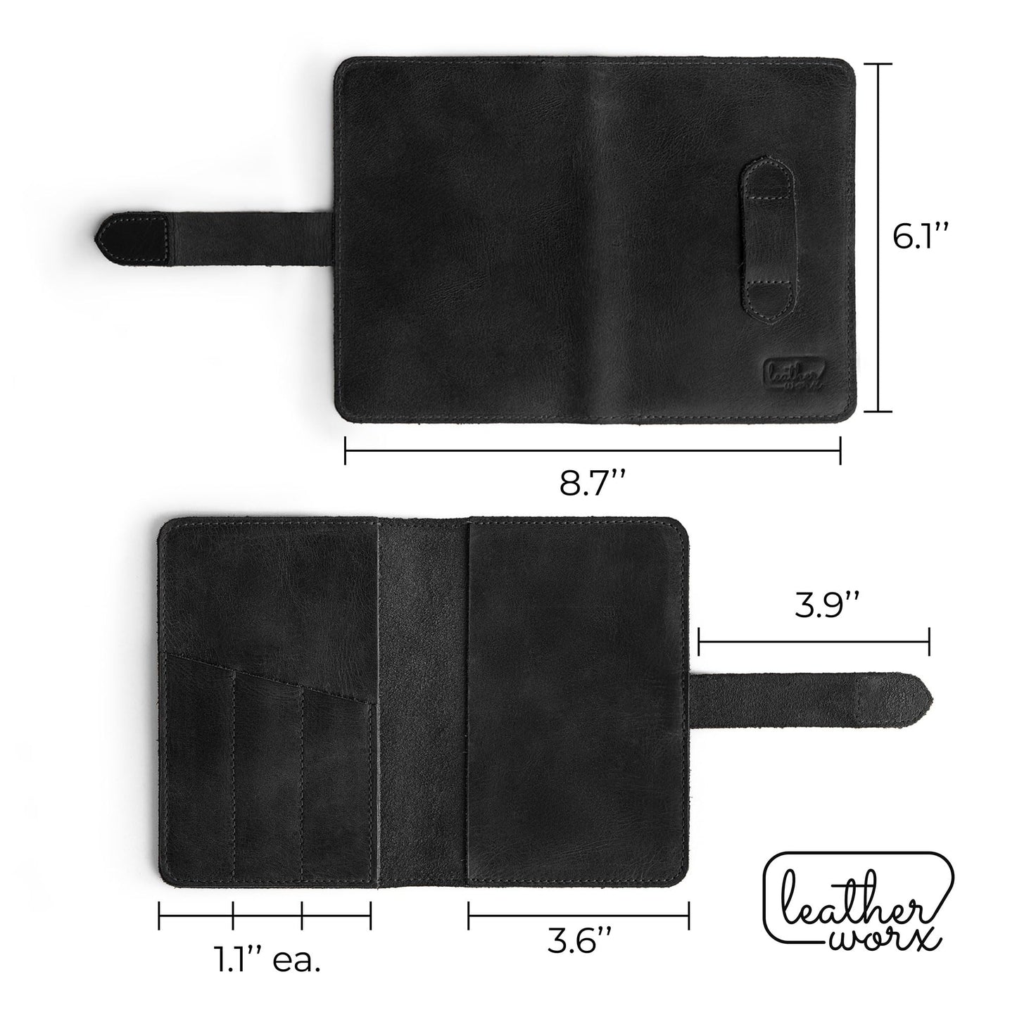 Leather Worx, Rustic Cover for Field Notes (3.5 x 5.5 in. Notebook not Included) with Pen Slots, Protective Storage for Journal, Full Grain Leather, Handmade (Charcoal Black)