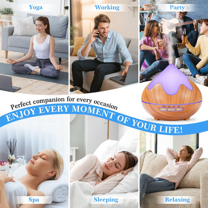 Essential Oil Diffuser for Home 500ML, Ultrasonic Large Diffuser Oil Machine with Remote Control, Aromatherapy Diffusers for Home Office Room, Aroma Diffuser with 14 Color LED & 2 Mist Mode, Brown