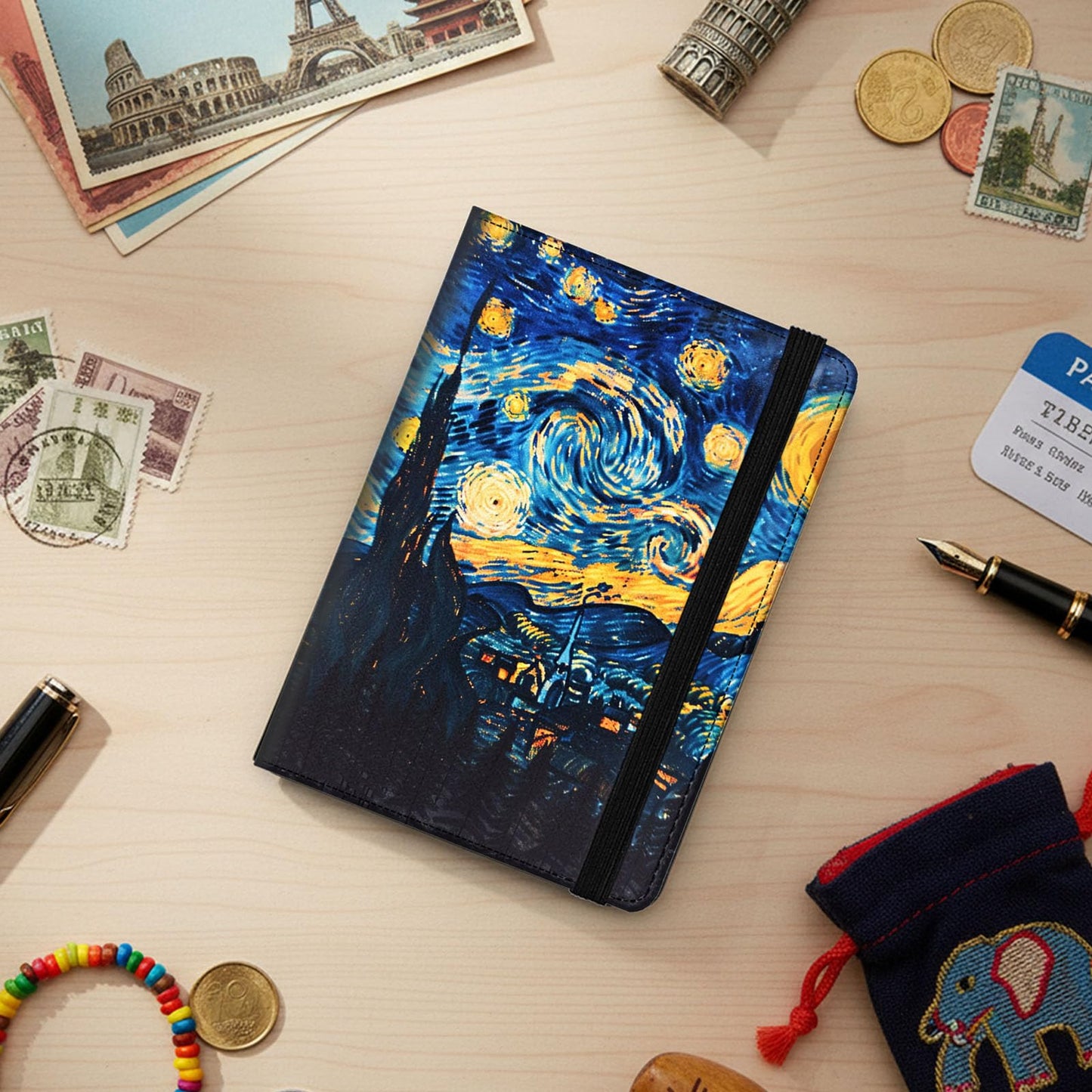 Bxgolkgd Passport Cover,RFID Blocking,Large Capacity Multi-Slot Travel Passport Wallet for Men & Women - Van Gogh Starry Night Art