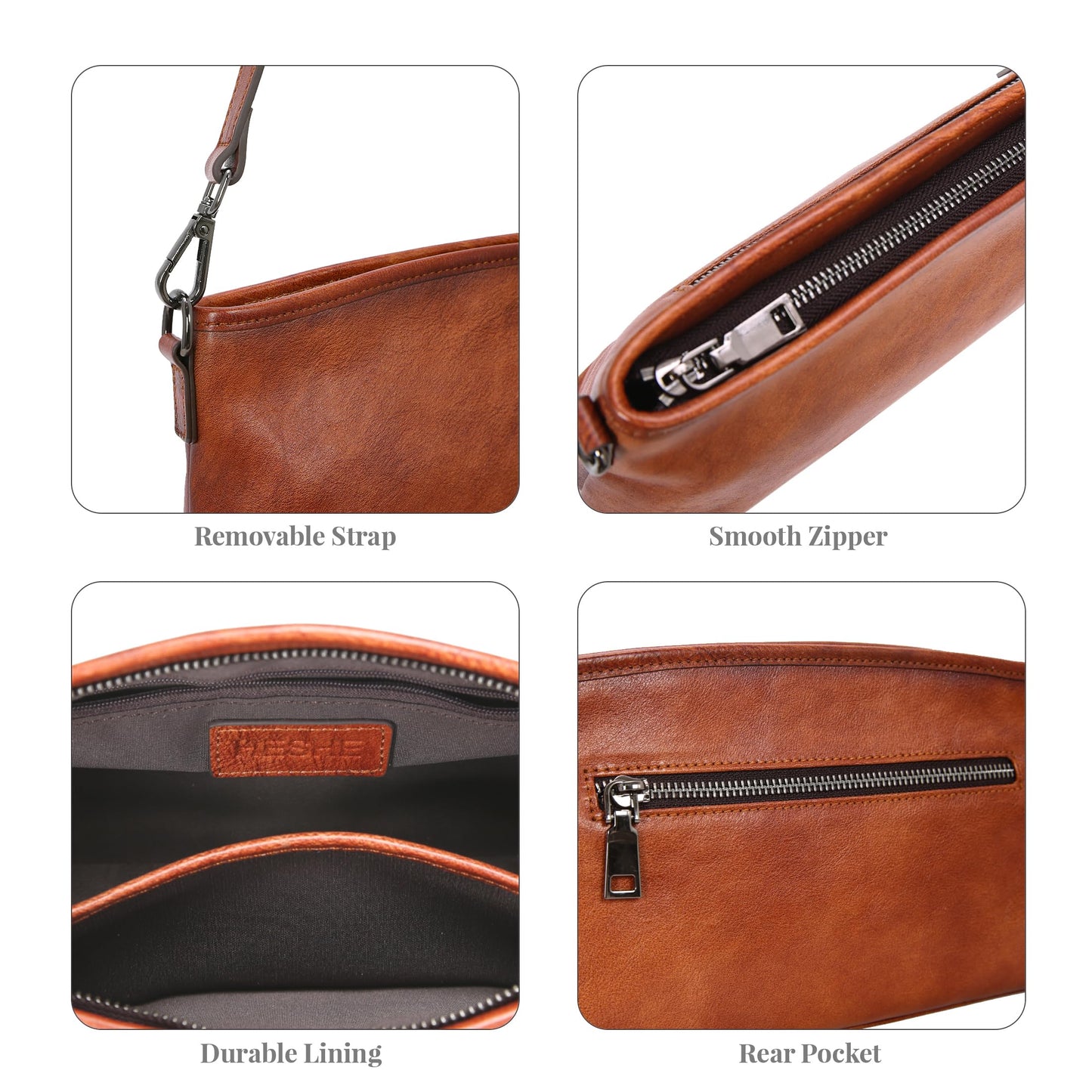 HESHE Genuine Leather Purses for Women Brown Crossbody Bag Designer Women’s Shoulder Purses and Hobo Handbags Medium Satchel Purse Work Bag (Brown)