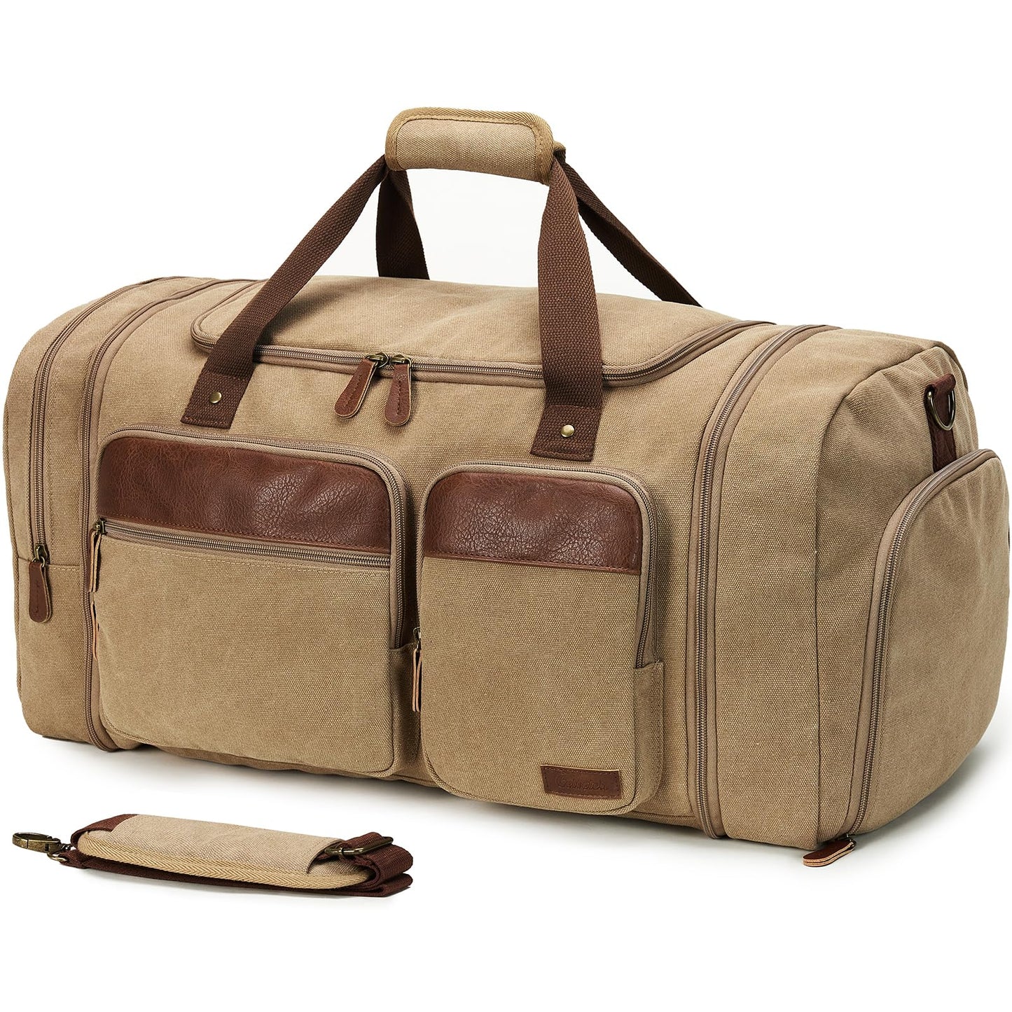 Celvetch Canvas Duffle Bag for Travel 65L Expandable Travel Duffel Bags for Men Women Overnight Weekend Gym Bag with Shoes Compartment - Brown(65L)