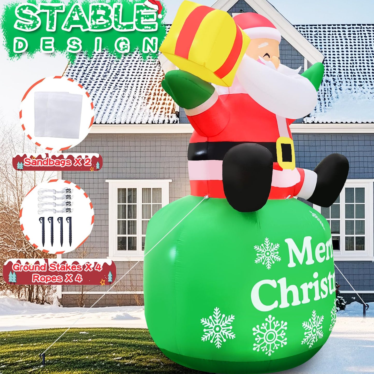 GIGLIM 8FT Christmas Inflatable Santa 8FT Sitting Santa Claus Christmas Inflatables Outdoor Decorations Xmas Santa Blow Up Yard Decor with Built-in 5 LEDs for Yard Garden Lawn(with Storage Bag)