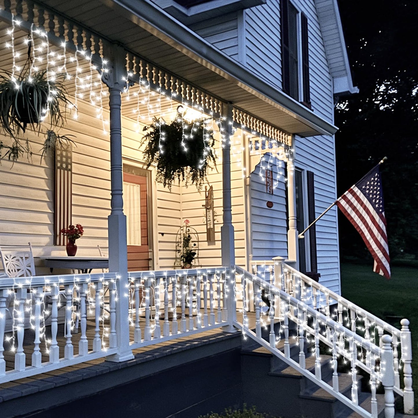 QITONG Icicle Lights for Outside, 33ft 400 LED String Lights Plug in with 8 Modes, Connectable White Icicle Christmas Light Clear Wire Indoor