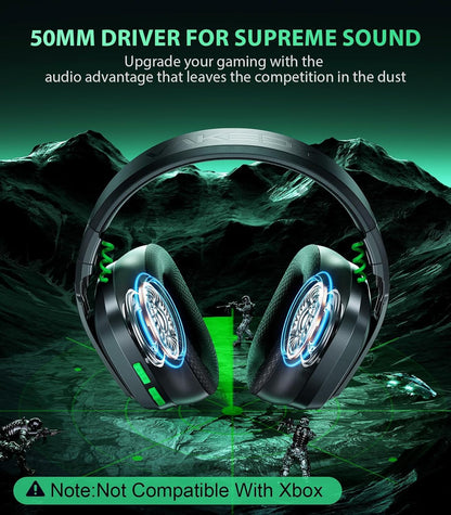Vakedy HW11 Wireless Gaming Headset for PS5,PS4,PS4 Pro, Switch,Mac,Bluetooth 5.3 Gaming Headphones with Noise Canceling Mic,Gamer Headphones for PC,50Hr Battery (Black)