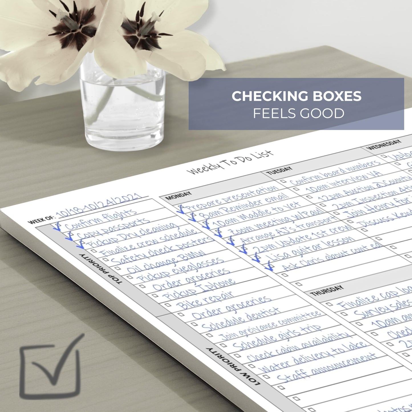 Life Charge Weekly To Do List Planner Notepad, 60 Page Task Planning Pad with Daily Checklist, Priority To-Do Checkboxes & Notes, Desk Notebook for Office Organization & Productivity, 11 x 8.5