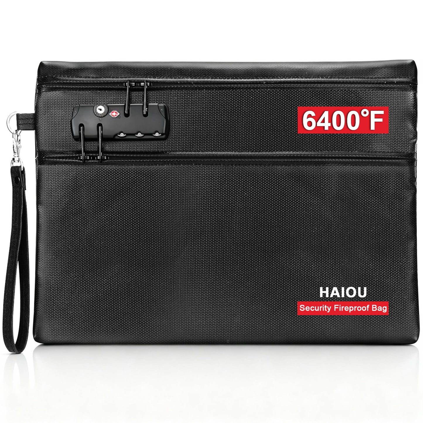 6400°F Fireproof Document Bag with Combination Lock - Heat Resistant Money Bag for Cash, Passports, Deeds, Phones, Waterproof Fire Proof Bag (Black)
