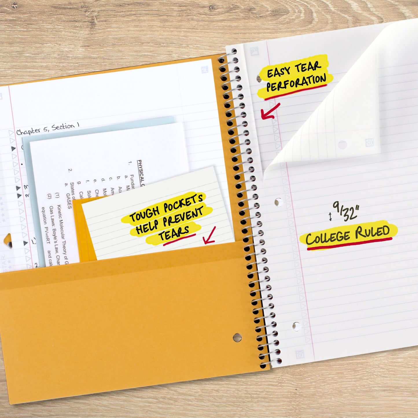 Five Star Spiral Notebook + Study App, 3 Subject, College Ruled Paper, Fights Ink Bleed, Water Resistant Cover, 8-1/2" x 11", 150 Sheets, Black (72069)