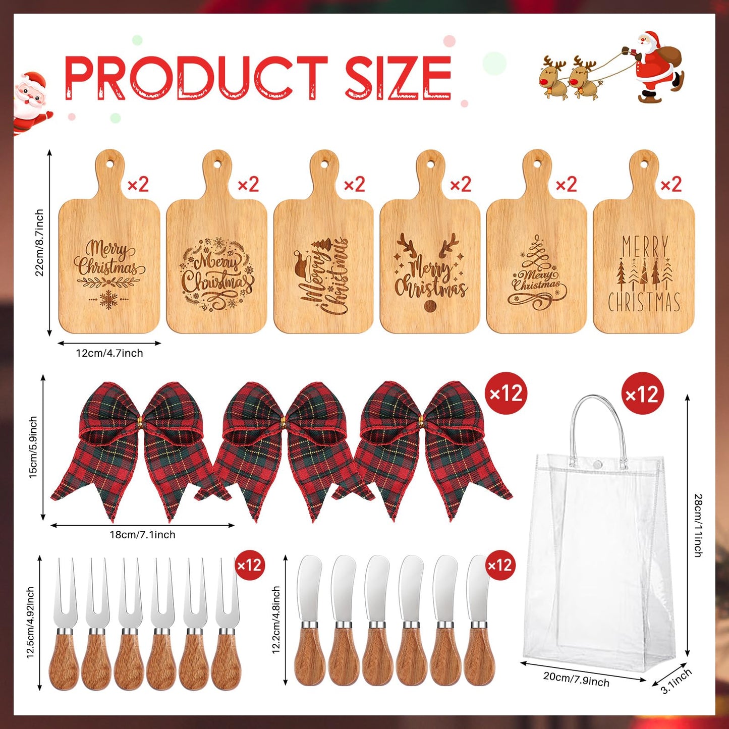 12 Set Merry Christmas Wood Cutting Board Bulk Christmas Kitchen Gift Set Xmas Tree Kitchen Charcuterie Board Serving Platter Tray for Winter Home Party Gift Decor