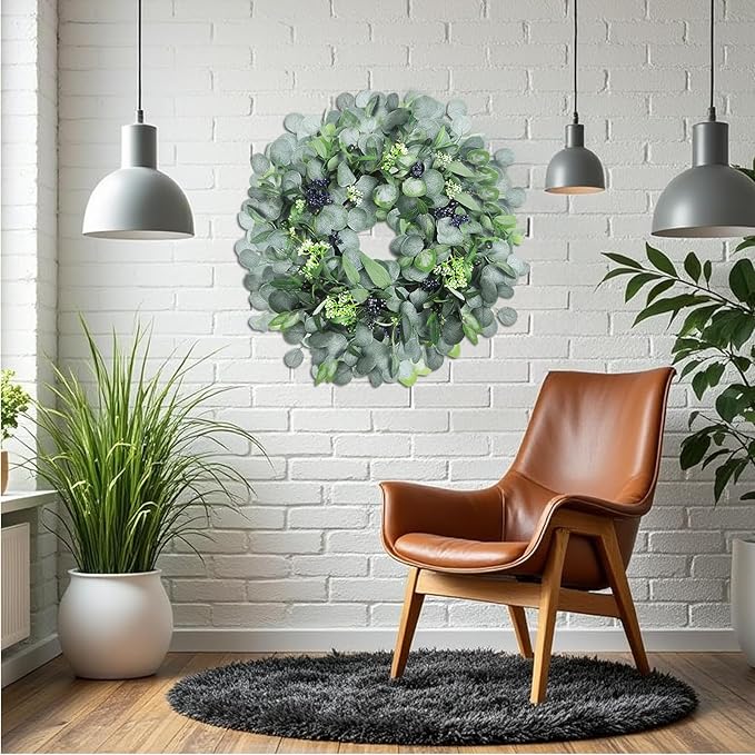 Eucalyptus Wreath for Front Door, 24 Inch boxwood wreath for Front Door Decor, Artificial Spring Summer Wreaths for All Seasons, Large Greenery Outdoor Wreaths for Window,Farmhouse,Holiday Decorations