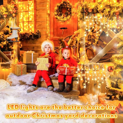 132Ft 1280 LED Christmas Icicle Lights Extra Long 8 Modes Waterproof Icicle String Lights with 240 Drops, Fairy Hanging Lights Decor with Remote for Xmas Wedding Indoor Outdoor(Warm White)