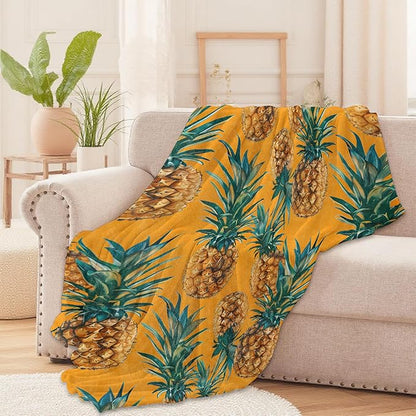 Yellow Pineapple Fruit Throw Blanket for Boys Girls Kids Adults Women, Fuzzy Warm Soft Cozy Flannel Blankets Gifts for Bedroom, Couch, Travel, Home Decor 40x50 in