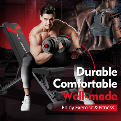 FONBEAR Adjustable Weight Bench, 660LBS Foldable Workout Bench for Full Body Strength Training, Multifunctional Bench Press Incline Decline Bench - Great for Beginners and Professional Use