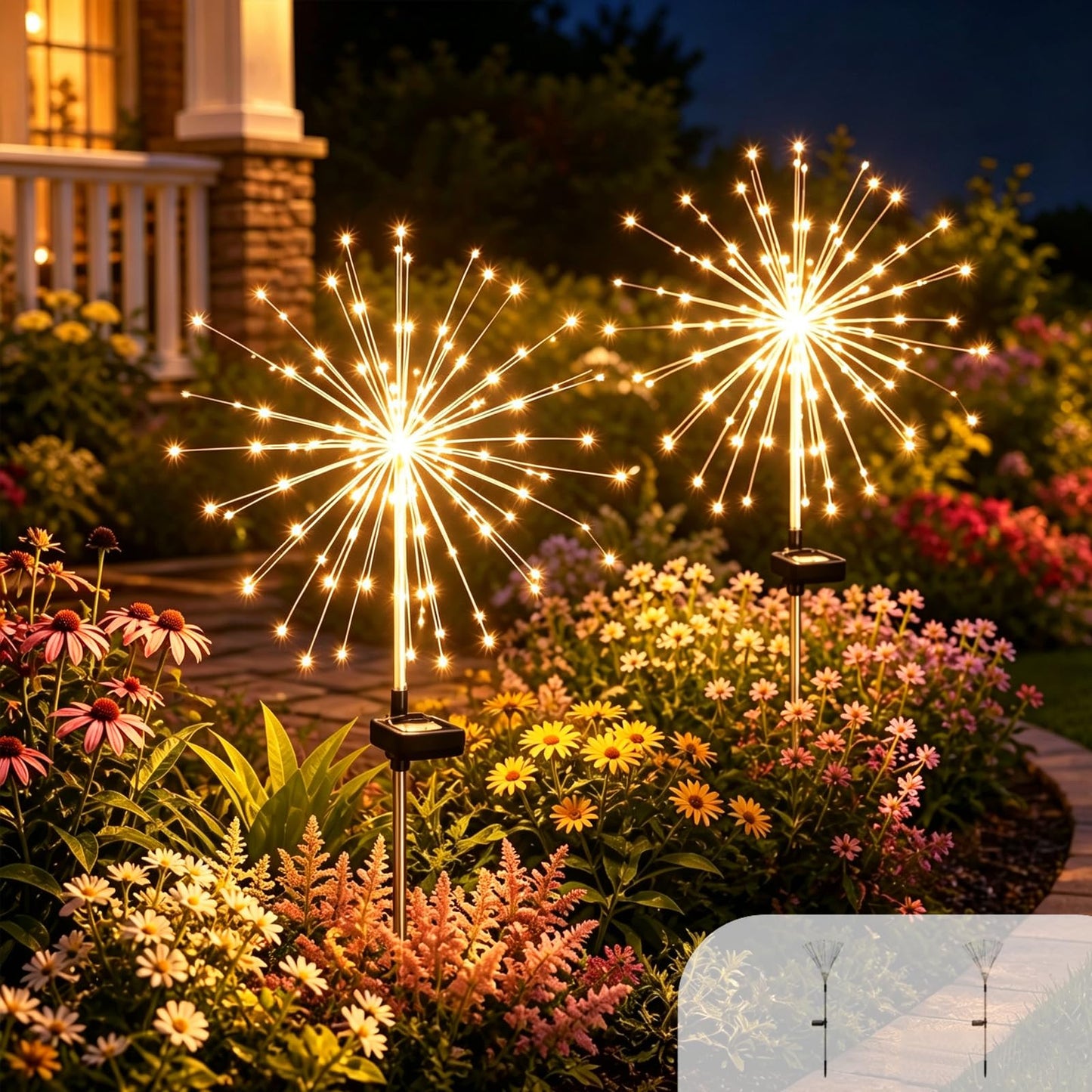 Galavasen Solar Fireworks Lights for Outside, 150 LED Firework Solar Lights Outdoor Waterproof,Garden Fairy Twinkling Tree Stake for Yard Patio Pathway Wedding Christmas Diwali Decor 2 Pack Warm White
