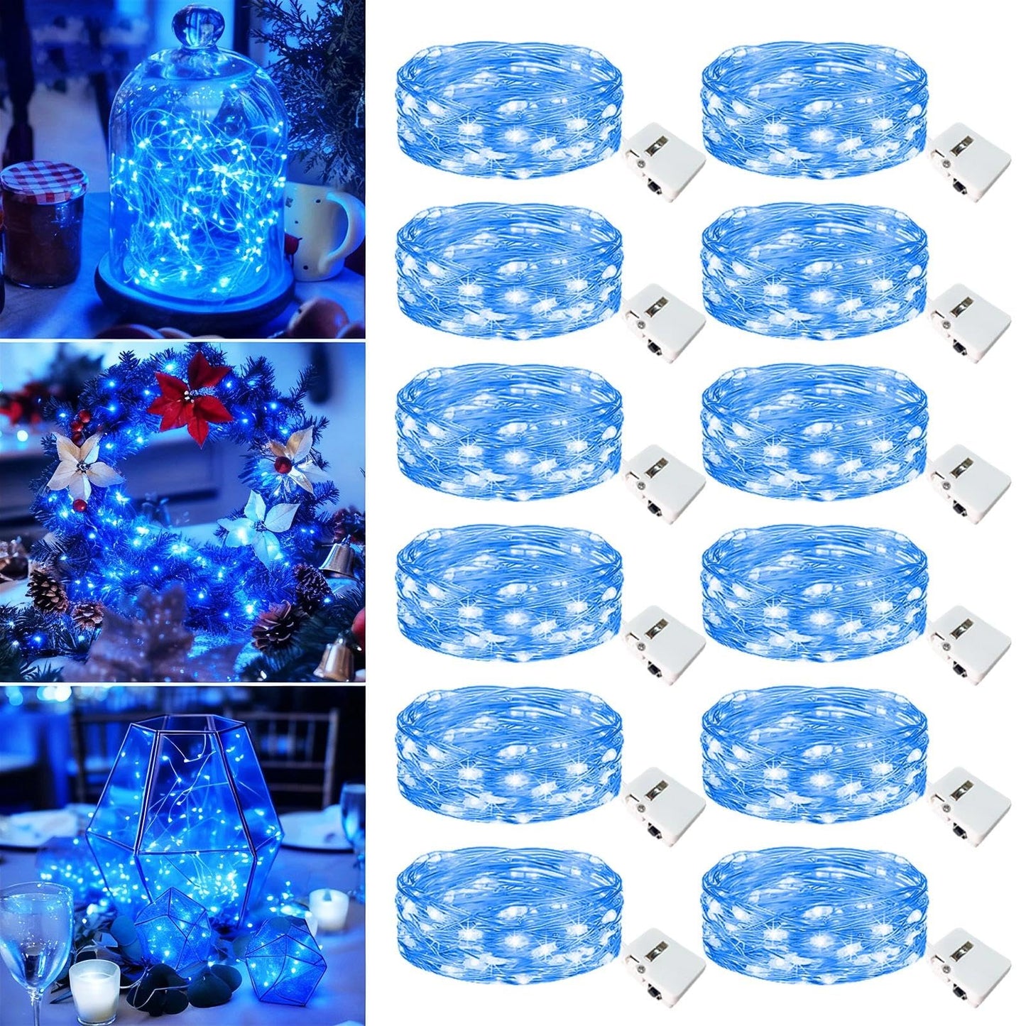 Fairdeer 12 Pack Fairy Lights Battery Operated - 7ft 20 Led Twinkle Lights 3 Modes, Bulk Mini String Lights Waterproof for Mason Jars Vases DIY Party Wedding Decoration Christmas -Blue