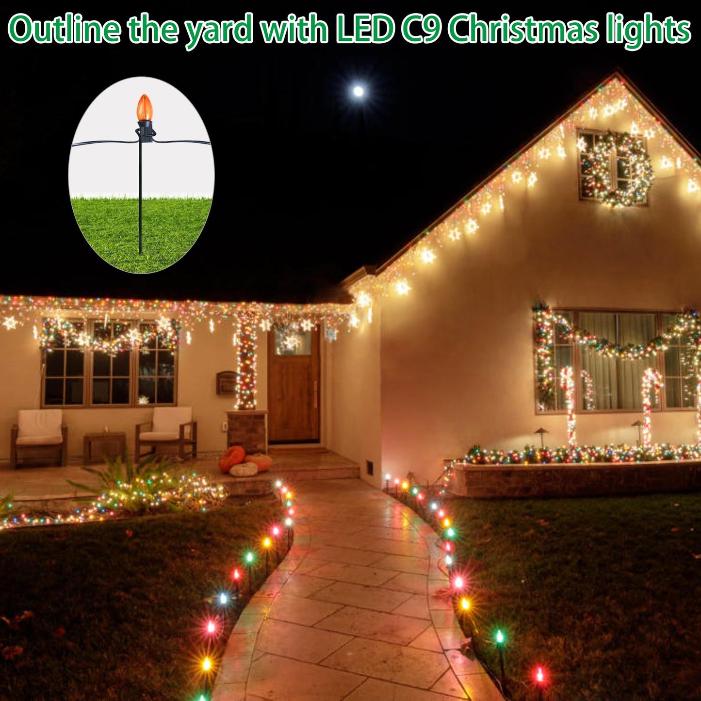 Bylion 30 Pack Metal Christmas Light Stakes - Outdoor Light Stakes - 9.8 Inch Christmas Yard Stakes for C7 C9 Universal Yard Lawn Stakes for Holiday Lights Use on Garden Lawn Patio Path Walkway