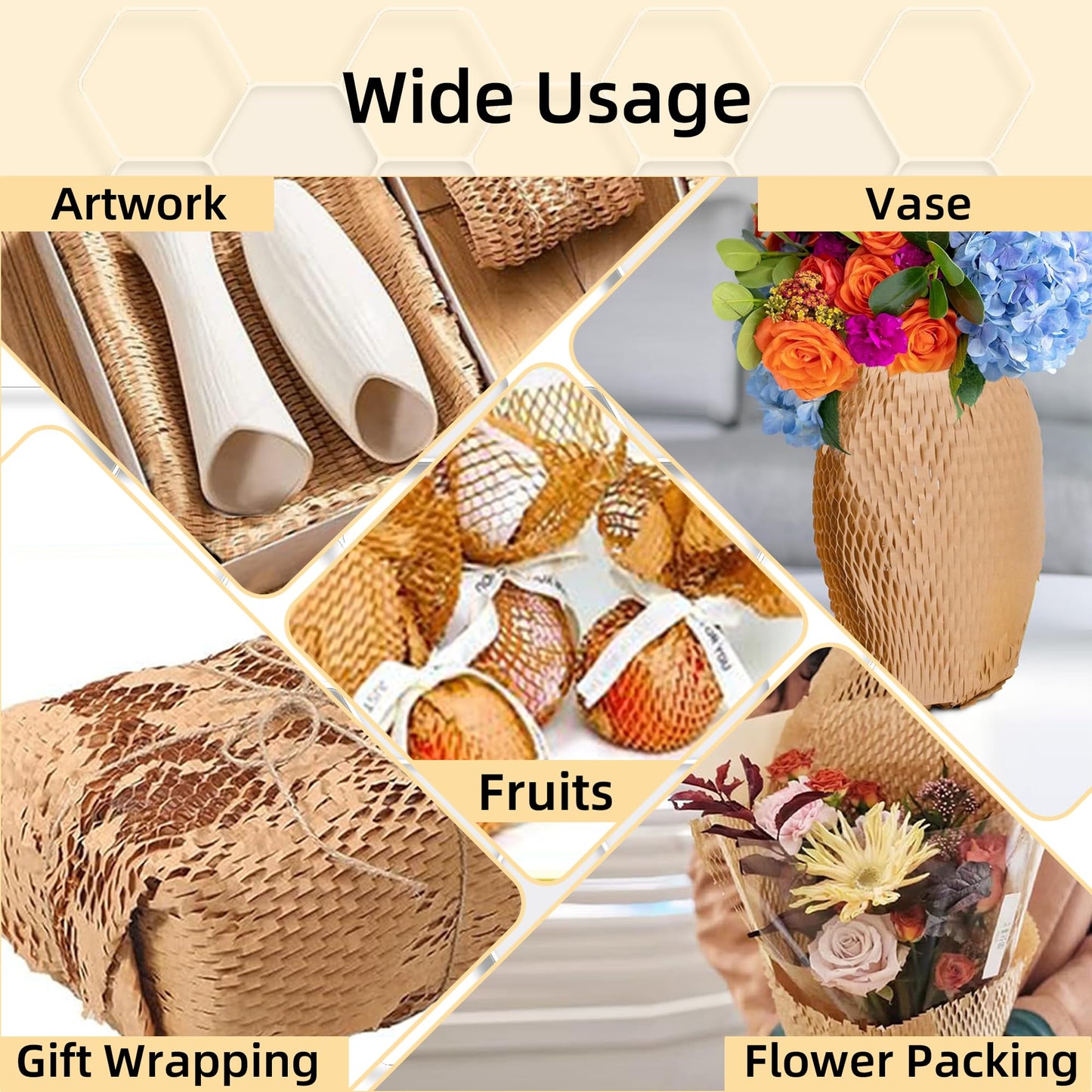 BRIVADO Honeycomb Packing Paper 15"x400' Roll with Fragile & Labeling Stickers, Gloves - Bubble Wrap for Moving,Products & Gifts Wrapping Paper, Recyclable & Biodegradable Cushioning Packing Material