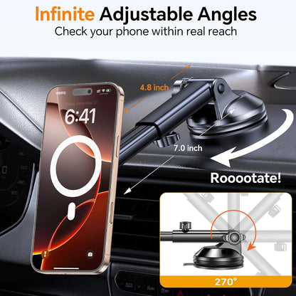 Coolpow for MagSafe Car Mount【Windshield+Vent+Dash】Magnetic Phone Holder for Car Phone Holder Mount Cell Phone Holders for Your Car Accessories Suction Cup Stand for Garmin GPS for iPhone 17 16 15 14