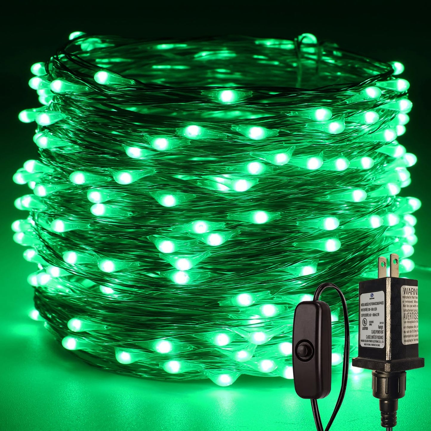 RUICHEN Plug in Fairy Lights with Switch, Waterproof 66 Ft 200 LED Silver Wire Starry String Firefly Lights for Bedroom, Patio, Garden, Balcony, Dorm, Green