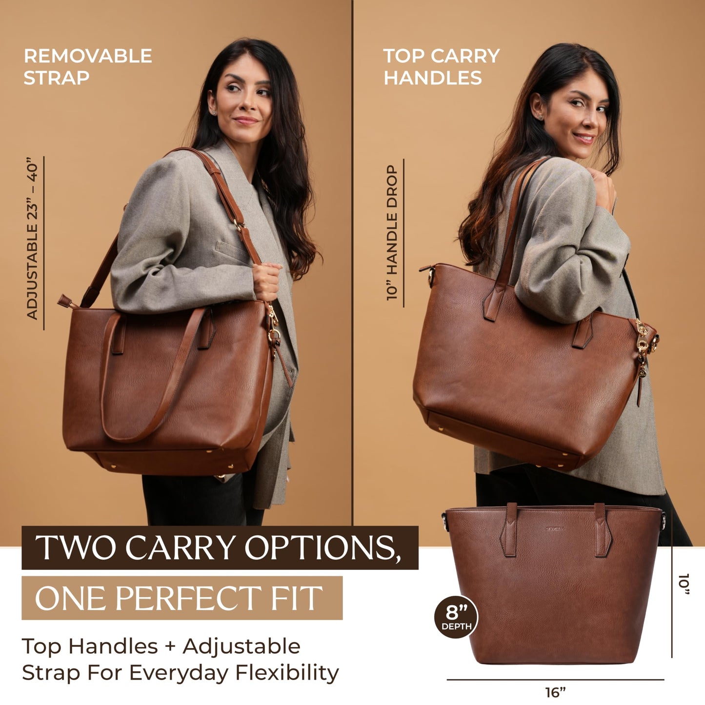 Women’s 16” Laptop Tote Bag, Dark Brown Vegan Leather Work Bag with Cupholder, RFID & Anti-Pickpocket Trolley Sleeve (Dark Brown)