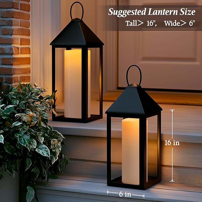 4" x 14" White Large Waterproof Outdoor Flameless Candles Battery Operated LED Flickering Pillar Candles with Remote and Timer for Indoor Outdoor Lanterns, Long Lasting, Set of 2