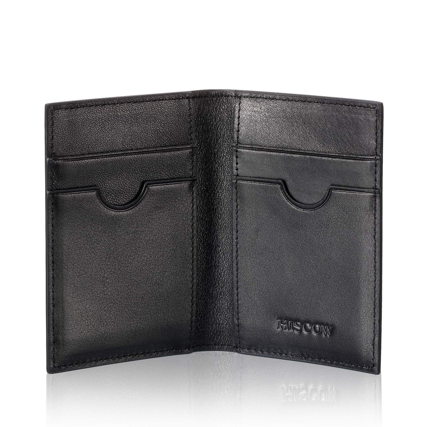 HISCOW Slim Leather Credit Card Holder 4cc for Men & Women, Italian Calfskin (Black)