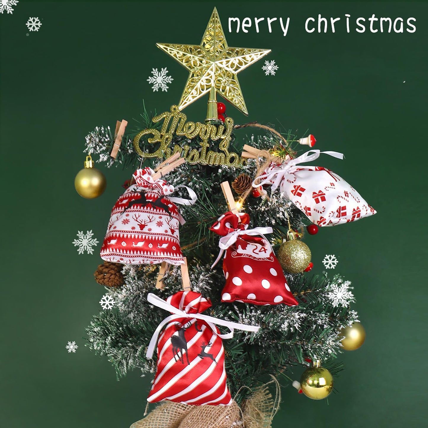 24 Pcs Christmas Drawstring Gift Wrap Bags Reusable Advent Calendar Bags Cute Xmas Candy Toys Goody Treat Bag Pocket for Holiday Weedings Birthdays Party Favor Home Storage Gift Bag