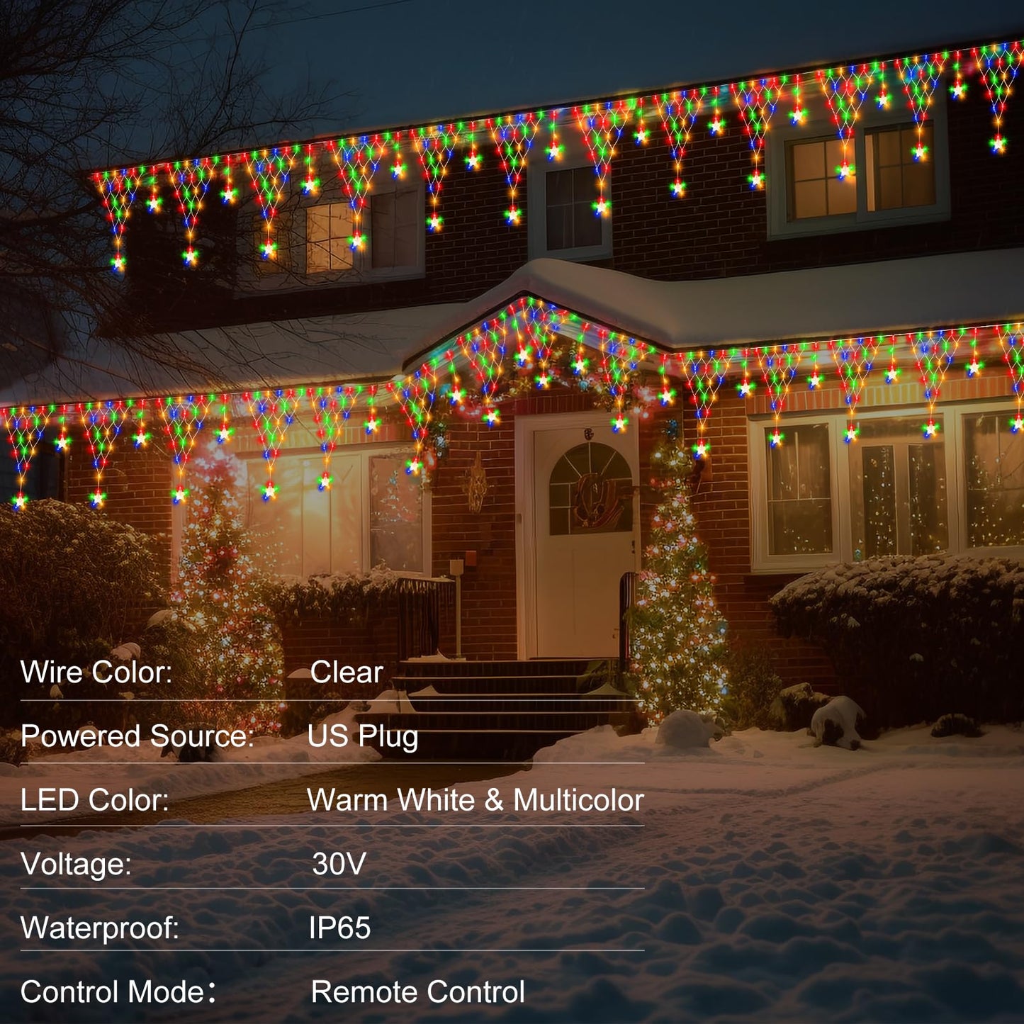 DBFAIRY Christmas Star Net Lights,196LED Connectable Dual Color Changing Fairy Net Lights, 13.1x1.9Ft Plug in Curtain Mesh Light Waterproof with Timer for Porch Fence Window (Warm White & Multicolor)