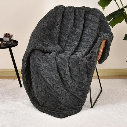 PHF Fluffy Sherpa Throw Blanket for Winter, Warm and Soft, 510GSM 3D Jacquard Thick Shaggy Fleece Plush Blanket for Couch, Dark Grey, 50"x60"