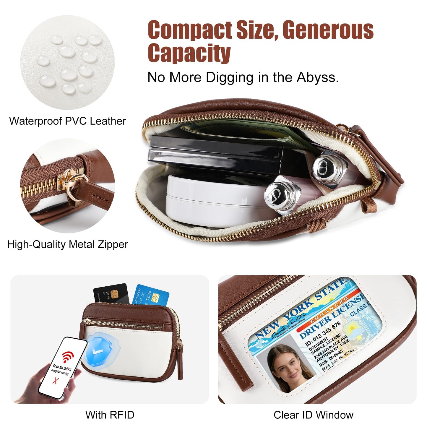 Poaivel Clip and Go Strap For Phone with Leather Wallet Crossbody, Adjustable Phone Lanyard with Slim Detachable RFID Wristlet Wallet and 2 Phone Wrist Strap, For Daily Life & Travel, Coffee Brown
